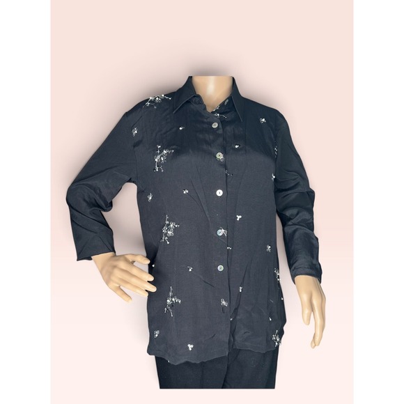 Imagio Tops - Imagio Embroidered Beaded Button Down Shirt Vintage Whimsigoth Small Black